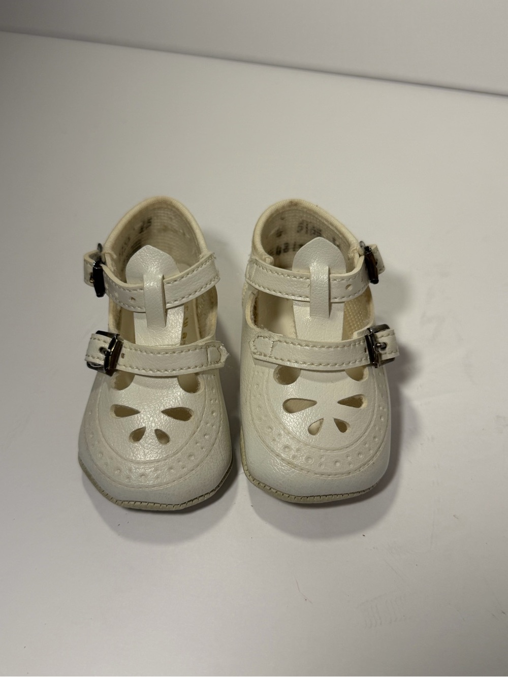 Vintage Wee Kids Baby Shoes Size 1 4B White Double Buckle Mary Jane Made USA
